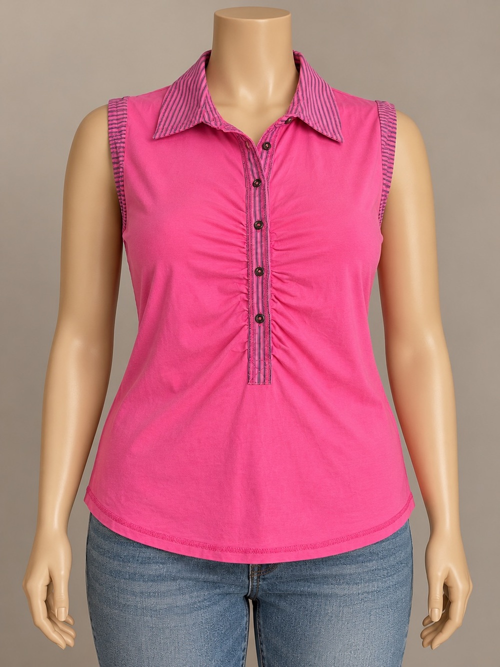 Pilcro Anthropologie Varsity Polo Tank XL Pink Ruched Sleeveless